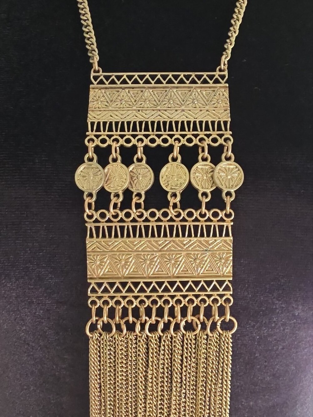 Gold Fringe Statement Necklace - Elegant Women Jewelry - Picture 4 of 8